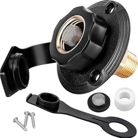 RVGUARD RV City Water Inlet, 3/4" NH Female to 1/2" NPT Male City Water Fill Inlet Flange Brass with Check Valve for RV, Camper, Trailer, Marine (Black S)