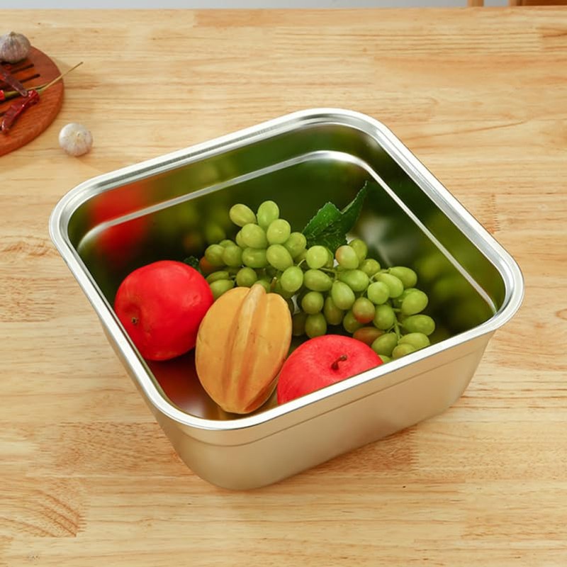 ULTECHNOVO Stainless Steel Washing Basin Square Mixing Bowl for Fruit