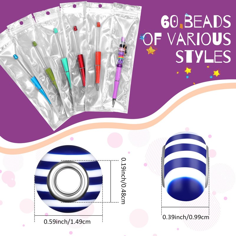 Crtiin 15 Pcs Beadable Pens Assorted Bead Pens DIY Ballpoint