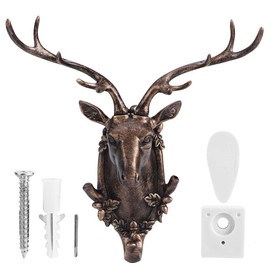 Greensen Deer Wall Hook, Animal Hooks Coat Hanger Rack Deer Head Wall Hook Vintage Resin Wall Mounted Coat Hook for Coats Hats Keys Towels