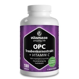 Vitamaze - amazing life OPC Traubenkernextrakt Kapseln, zertifiziert, hochdosiert: 450 mg reines OPC, 180 Kapseln für 6 Monate, Natürliche Nahrungsergänzung ohne Zusätze, Made in Germany