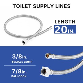 WMAXPFIT(2 Pack) 20 Inch Toilet Water Supply Line 3/8 Inch Female Comp. x 7/8 Inch Female Ballcock, Toilet Flexible Water Connector Hose, Stainless Steel Braided Water Supply Line (20 INCHES)