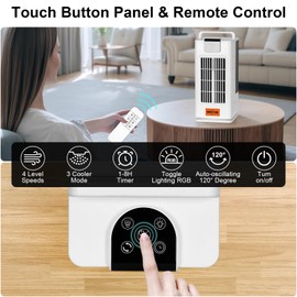 WESTTREE 2000ML Misting Tower Fan Air Conditioner Fan,3 Level Humidify & 4 Speeds, 7 RGB Color Night Lights,Desk Portable Air Conditioners for Bedroom Home Misting Fan F10 white-FU