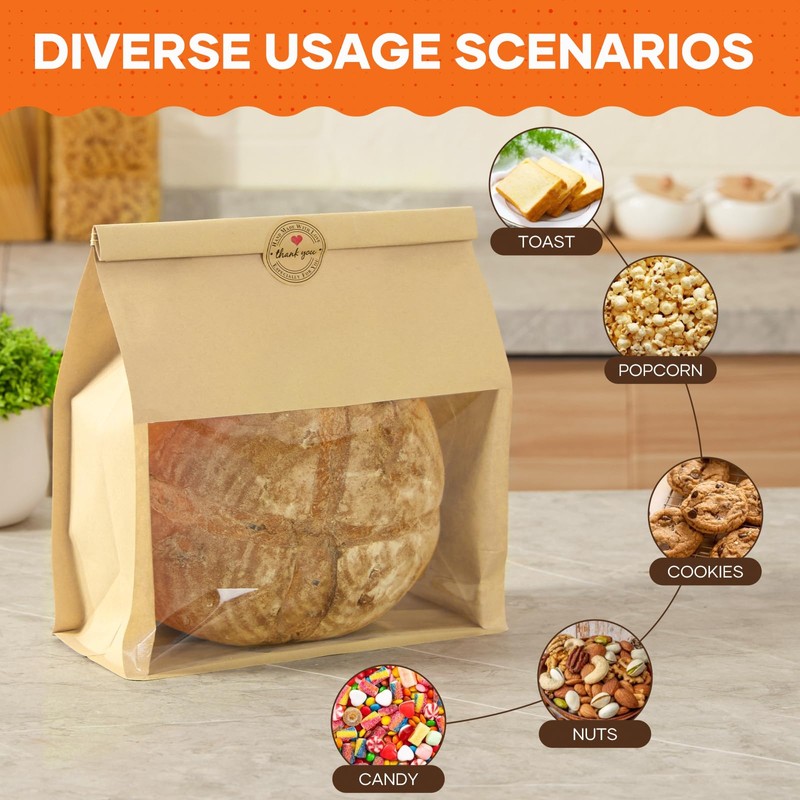 50 Pcs Peyiuio Bread Bags for Homemade Bread with Window,