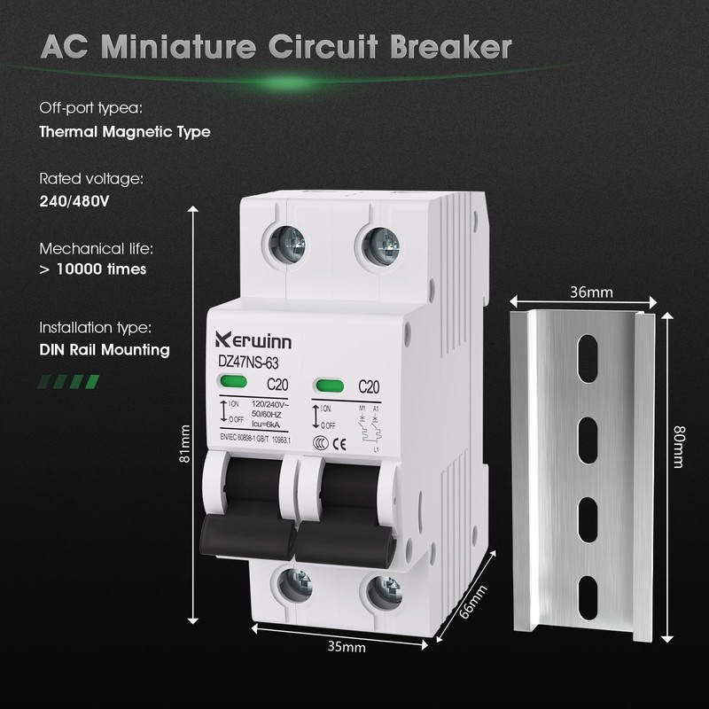 KERWINN Single-Side Interlock Circuit Breaker Manual Transfer Switch 120V/240V AC