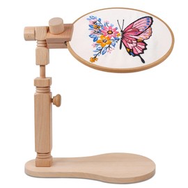 Adjustable Embroidery Hoop Stand, Cross Stitch Stand Lap Beech Wood Embroidery Hoop Holder Frame, Rotated Needlepoint Frame Stand for Art Craft Sewing Needlework Projects