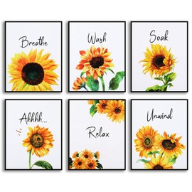 Zonon 6 Pieces Sunflower Bathroom Decor Kitchen Wall Yellow Bathroom Art Accessories Paper Decor Pictures Relax Soak Unwind for Stylish Women College Living Room Bedroom 8 x 10 Inch Unframed