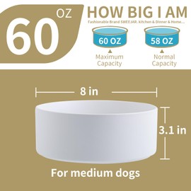 Addggo White Elevated/Raised Dog Bowl Ceramic for Medium Large Sized Breed,Dog Food Water Bowl with Stand,8 in 7.6 Cups Non Slip Heavy Weighted Dog Dish