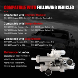 68003582AB Upgraded Aluminium Engine Coolant Thermostat Housing Assembly Compatible with Chrysler 200 Sebring Dodge Avenger Caliber Journey Jeep Compass Patriot Replaces 6508355AA, 4884571AB, 902-319