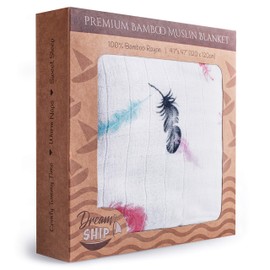 DreamShip Baby Blanket | 4-Layer Breathable Muslin| Baby Receiving Blankets | Perfect Shower Gift | Pre-Washed | for Newborns & Toddlers | 47x47 inch - Feather