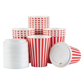 12 Ounce Disposable Coffee Cups With Lids, 400 Hot Cups With Lids - Sleeves Sold Separately, Single Wall, Red And White Stripe Paper Coffee Cups, For All Kinds Of Beverages - Restaurantware