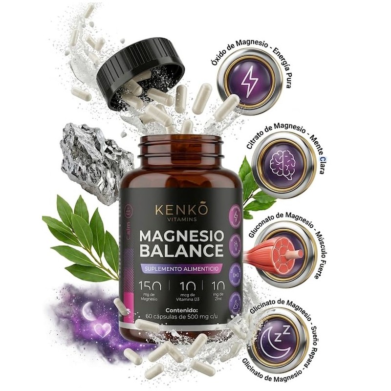 Kenkō Vitamins Magnesio Balance 4 Formas: Glicinato + Citrato +