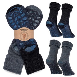 MOUNTREX® Alpaca socks, wool socks for men and women, winter socks, warm house socks, thermal socks, thick, 2 pairs, Blue/Jeans - Thermal with ABS, 35 - 38