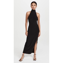 Norma Kamali Women's Halter Turtle Side Slit Gown, Black, L