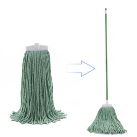 Matthew Cleaning Screw-on Heavy Duty Cotton Wet Mop Replacement Heads(Green, Large,12 Pack) with 2 Pack Microfiber Cloth for Residential & Commercial Floor Cleaning Use- Fit Standard American Screw