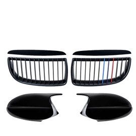 amopacorp Pair of Matte Black Kidney Grille M Color with Side Mirror Cover Replacement for 2005 2006 2007 2008 E90 320i 325i 325xi 330i 323i 328i 328xi 335i 335xi E91 Sedan Wagon Pre-Facelift