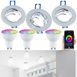 Luminea Ceiling Spotlights: Set of 3 Aluminium Recessed Spotlight Frames with ZigBee LED Spotlights, 345 lm, 4.8 W (Recessed Spotlights, ZigBee LED GU10, Wet Room Light)