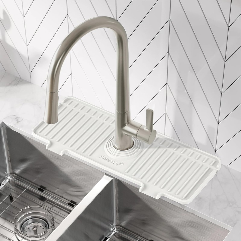 Amerner Kitchen Sink Splash Guard, Silicone Faucet Guard & Draining
