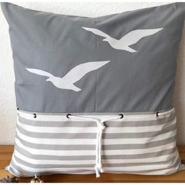 1 Maritime Kissenh√ºlle, Kissenbezug,Landhausstil Kissen M√∂wen grau/wei√ü