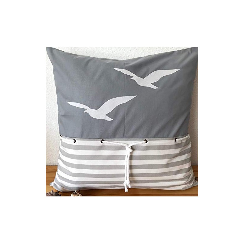 1 Maritime Kissenh√ºlle, Kissenbezug,Landhausstil Kissen M√∂wen grau/wei√ü