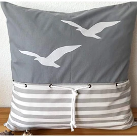 1 Maritime Kissenh√ºlle, Kissenbezug,Landhausstil Kissen M√∂wen grau/wei√ü
