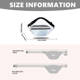 Women's Fashion Bum Bag, Holographic Fanny Pack, Waterproof Neon Travel Belt Bag, Bum Bag, Adjustable Strap, Waist Bag for Runing, Hiking and Outdoor Activities, White, 80s 90s
