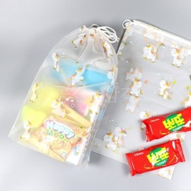 1 Stringed Translucent Pouch (30x20cm) Large Vinyl Bag Pouch for Packaging Unicorn Illustration / 스트링끈 반투명 파우치(30x20cm) 1개 대형 비닐 백 주머니 유니콘 그림 포장용