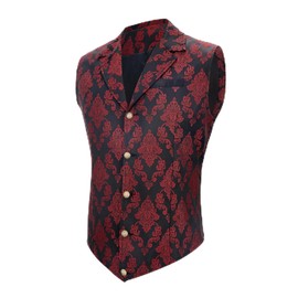 Century Star Mens Vest Suit Vests Dress Vampire Steampunk Pirate Casual Cowboy Goth Renaissance Victorian Gothic Waistcoat, Black Red, X-Large