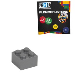 CMC imports 50 clamping blocks basic building blocks 2 x 2 knobs compatible bricks 34 different colours (851 - dark grey)
