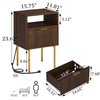JOONEE Nightstand with Outlet and Led Light, Bedside Table with