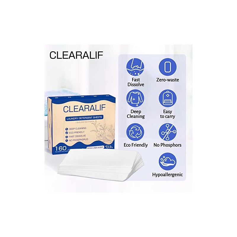 CLEARALIF Laundry Detergent Sheets Up to 160 Loads, Fresh Linen