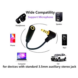 FENGHAISHUN 3.5mm 4 Pole Stereo TRRS Audio Adapter Cable Male to 3.5mm Female Aux Cord 90 Degree Angle Audio Cable Headset Extension Cable Support Mic 12 inch/30cm