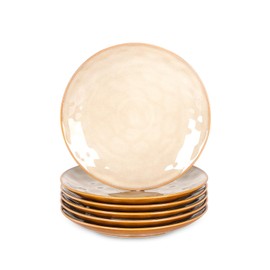 vicrays Ceramic Dessert Salad Plates, 8 Inch, Set of 6, Round, Microwave, Oven, and Dishwasher Safe, Scratch Resistant, Porcelain Fluted Suitable for Snacks, Appetizer, Home, Restaurant (Yellow)