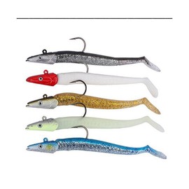 FOLANDO 5pcs Fishing Soft Lures kit, Fishing Weights Jig Heads Hooks Fishing Lures Fishing Baits Plastic Baits Kit for Fishing Trout Redfish Saltwater/Freshwater 12cm22g