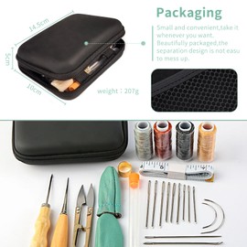BCMRUN Leather Sewing Kit,Upholstery Repair Kit, 32pcs Heavy Duty Sewing Kit with Stitching Needles,Sewing Awl,Seam Ripper,Sewing Thread for Repair,Hand Sewing, DIY Leather Crafting