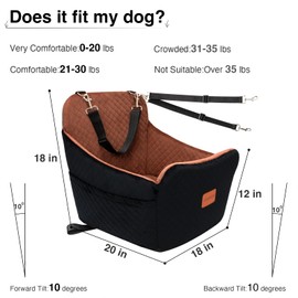 YOUVEE Dog Car Seat for Small Size Dog 20lbs 25lbs up to 32 lbs,Fully Detachable and Washable Puppy Booster seat with Storage Pockets,2 Adjustable Safety Belts(Black Outside Brown Inside)