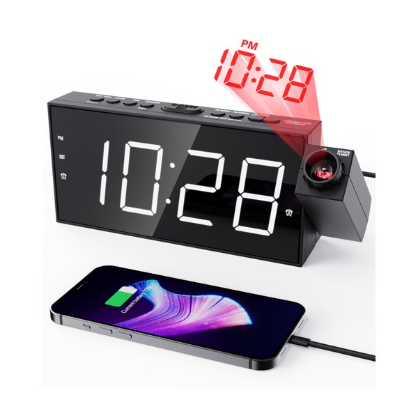 ROCAM Projector Clock Bedroom on Ceiling, Digital Alarm Clock with