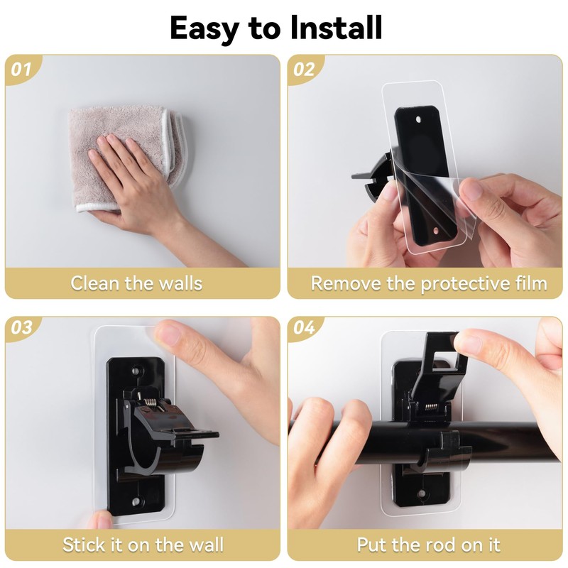 8PCS No Drill Curtain Rod Bracket, Self Adhesive Curtain Rod
