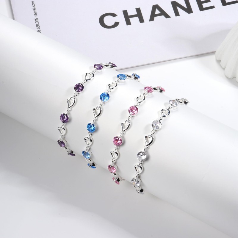 YADOCA Silver Bracelet for Women Girls Shiny Crystal Heart Bracelet