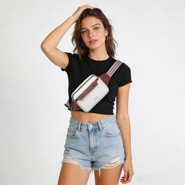 LATMAP - Riñonera de 3 L para mujer, bolsa cruzada de piel vegana, Beige, 3L | Paquete de cintura de moda con 4 bolsillos con cierre, bolsa cruzada pe
