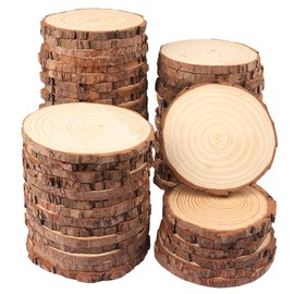 60 PCS 4.7-5.5 Inch Natural Wood Slices, Unfinished Pine Wood Circles with Barks for Coasters, DIY Crafts, Christmas Rustic Wedding Ornaments and Centerpieces,by GNIEMCKIN