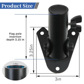 Flag Pole Holder for Outside House, Heavy Duty Flag Pole Mount, Metal Adjustable Angle & Strong Mounting Bracket, Double Pole Stand, 1" Inner Diameter, Elegant Matte Finish Base.(Black-2 Pcs)