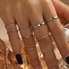 10PCS Gold/Silver Stacking Rings Sets for Women, Dainty Stackable Minimalist Thumb Thin Knuckle Rings Plain Statement Eternity Wedding Bands Ring (Silver)