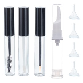 NICENEEDED 10 ML Empty Mascara Tube and Wand, Eyelash Eyeliner Lip Gloss Tube, Refillable Mascara Container Eyeline Plastic Container Bottle with Rubber Inserts and Funnels Airless Pump Bottles