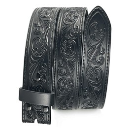TOPACC Women Men Western Belt Without Buckle Black Embossed Leather Belt Cowboy Cowgirl 1.5" Wide with Snaps Belt for Jeans Pants