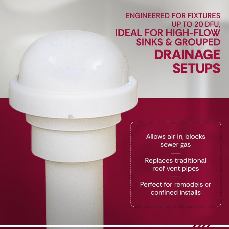 JB Products Air Admittance Valve AAV, 2″ x 1-1/2″ Solvent