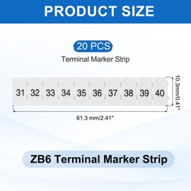 MECCANIXITY 20 Pcs Terminal Marker Strip, ZB6 Terminal Blocks Marking Labels, Nylon PA6 DIN Rail Label Tags Bar for UK2.5B UK5N Number Strips(31-40)
