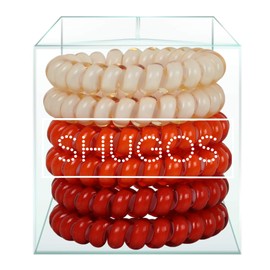 [SHUGOS] Spiral Hair Ties, Cute Tele Phone Ponytail Holder Plastic Coil Bands for Women (6 Pack) (Orange)