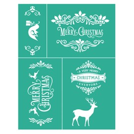 BOOLOOEN Christmas Stencils,Reusable Self-Adhesive Silk Screen Printing Stencil Washable Mesh Transfers for Painting on Wood DIY Making Home Decor,Canvas,Bags,t-Shirt,Xmas Plaque