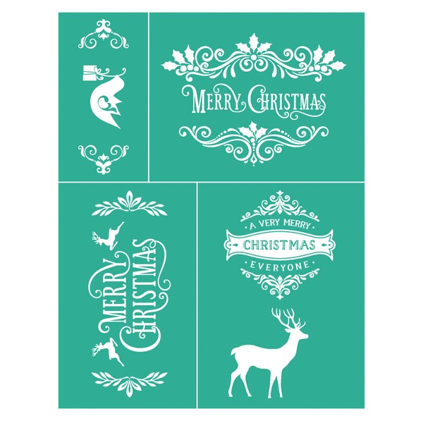 BOOLOOEN Christmas Stencils,Reusable Self-Adhesive Silk Screen Printing Stencil Washable Mesh